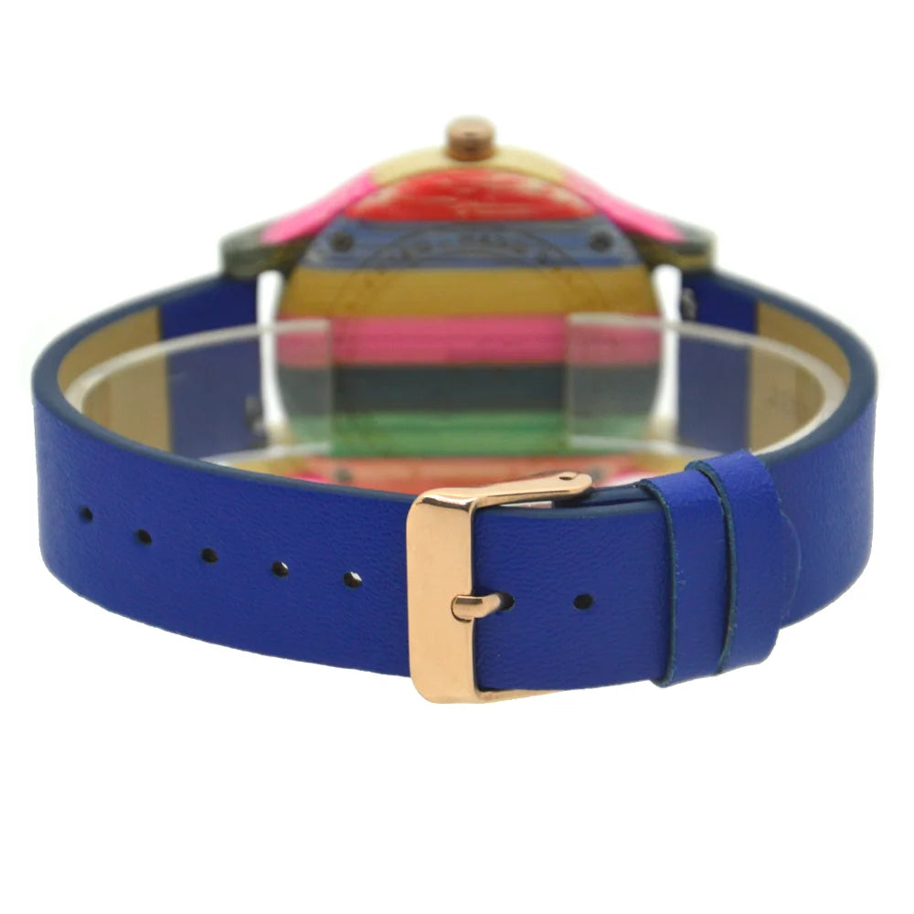 Mens Womens 40mm Big Neutral Colouful Bamboo Wooden Watch Unisex Japan Analog Quartz Leather Strap Casual Watches