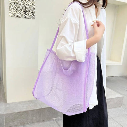 Summer Fashion Mesh Handbag Totes Hollow Out Shoulder Bags For Women Female Casual Fashion Large Capacity Shopping Pack