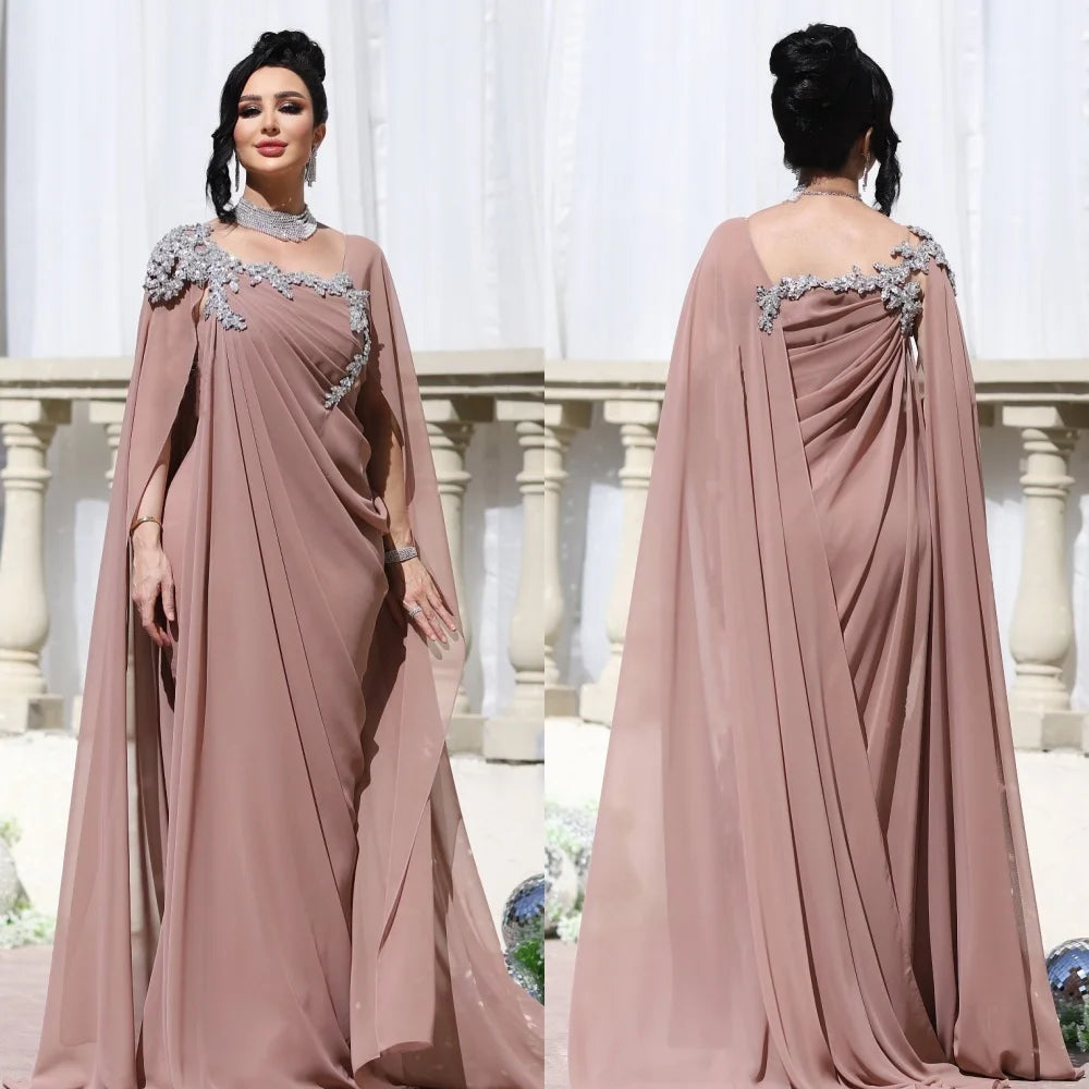 Customized Chiffon Pleat Sequined A-line Square Neck Long Dresses Bespoke Occasion Evening Formal Exquisite Badiee Stylez