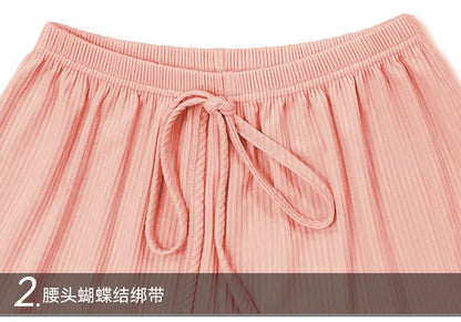 New Summer Womens Ribbed Knit Pajama Set Ruffle Trim Cami Top Drawstring Shorts Loungewear Two Piece Sleepwear Sexy Homewear