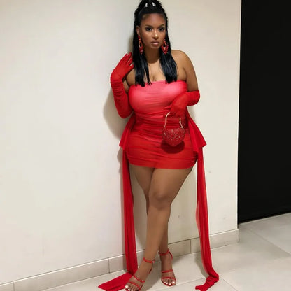 European and American foreign trade 2024 summer new solid color sleeveless strapless ribbon short slim and sexy dress