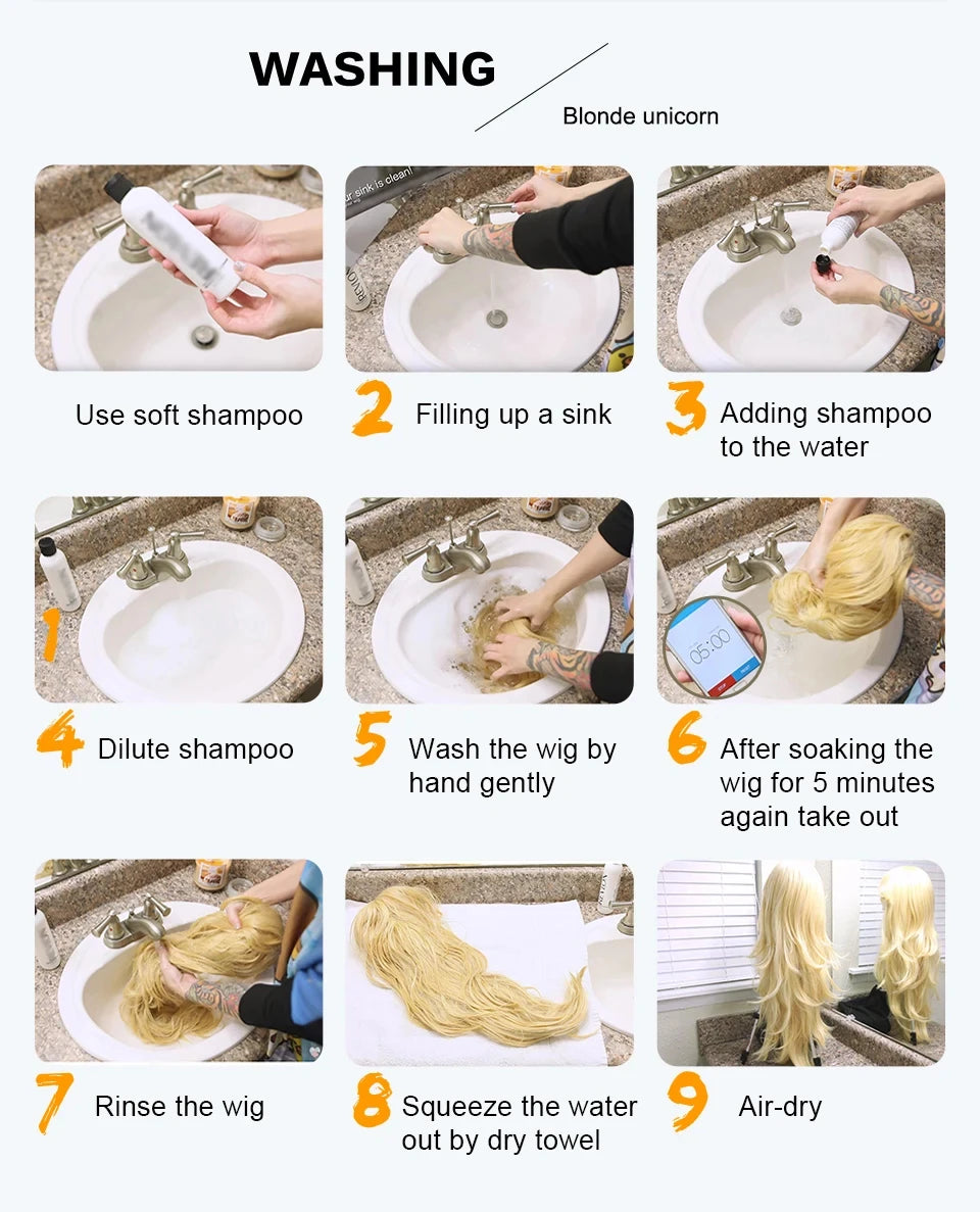 Light golden synthetic wig with big waves for Halloween party, cosplay wig, everyday wig, high-temperature hair silk wig set Badiee Stylez