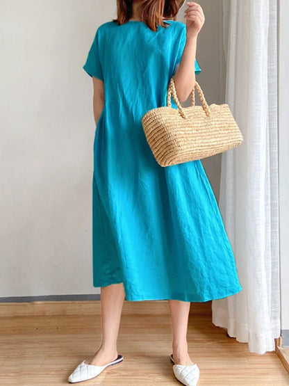 New in Spring Summer Women's Dress Elegant Casual Loose Short Sleeve Tops A-LINE Oversize Solid Midi Dresses for Women Clothing Badiee Stylez