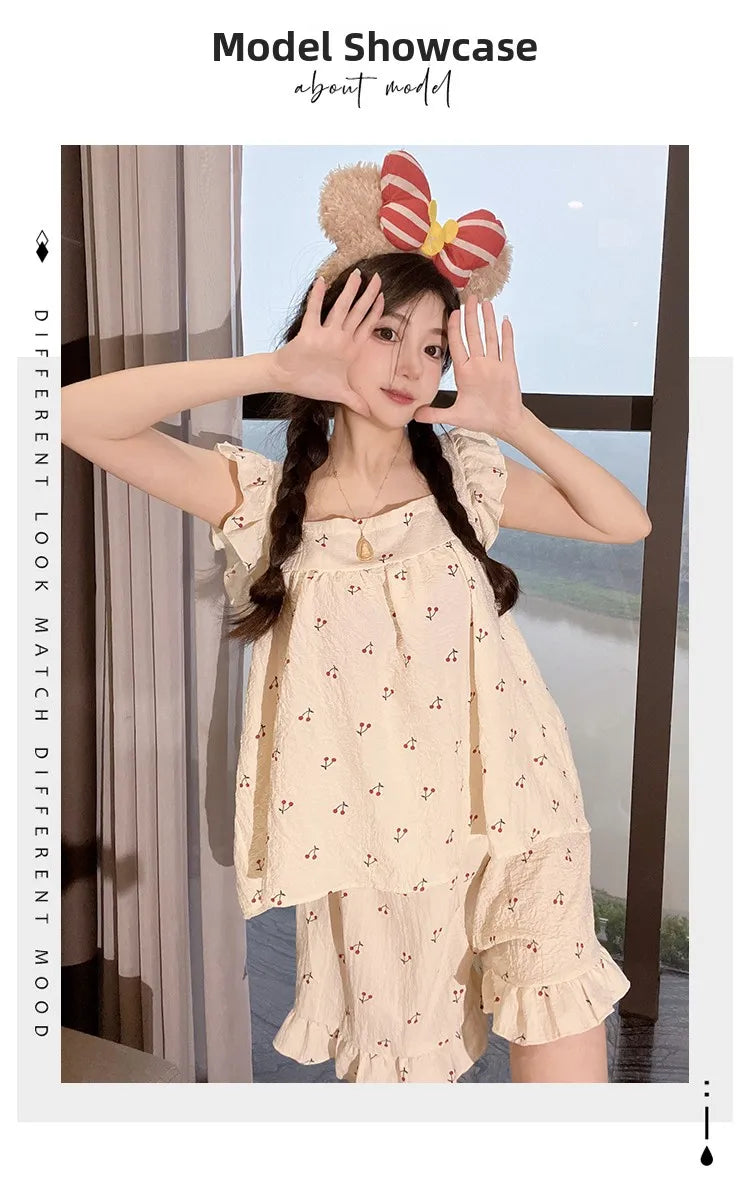 Summer Spwear Women's 2025 New Japanese Sle Fre Vest orts Woven Cotton Thin Home Clothes Set Sweet Print ort Pants
