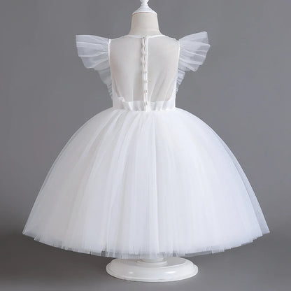 Elegant Girl Fluffy Dress Flower Baby Wedding Ceremony Costume Birthday Outfits White 1st Communion Tutu Gown Kids Gala Clothes