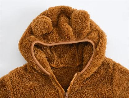 Girls woolen hooded coat solid color zipper coat children's winter clothes