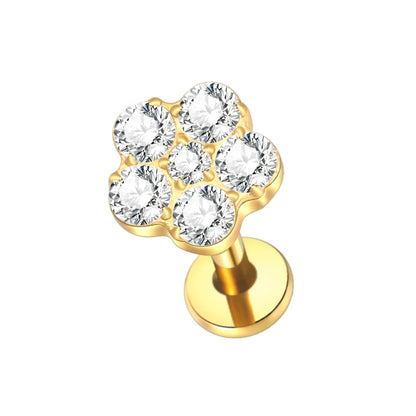 1PC Titanium Zircon Star Flower Labret Piercing for Women Cartilage Tragus Daith Helix Stud Earring Body Jewelry TC125-2 1.2x8mm