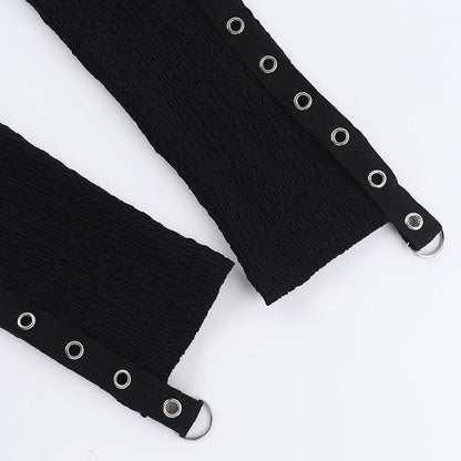 Goth Dark Punk Grunge Fishnet Patchwork Off Shoulder T-shirts Trim Corn Strap Halter Tops Autumn Mall Gothic Streetwear T-shirt