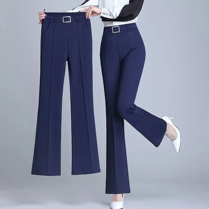 Office Lady Elegant Fashion Flare Pants Spring Autumn Diamonds High Waist All-match Solid Women Casual Straight Trousers 2022 Badiee Stylez