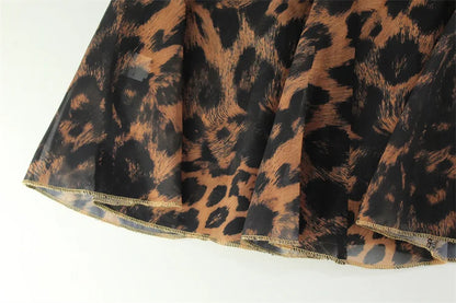 Ahagaga Sexy Leopard Women's Mini Dresses Camisole Sleeveless V-Neck Slim Fit Lace Bows Blackless Streetwear Bodycon Vestidos