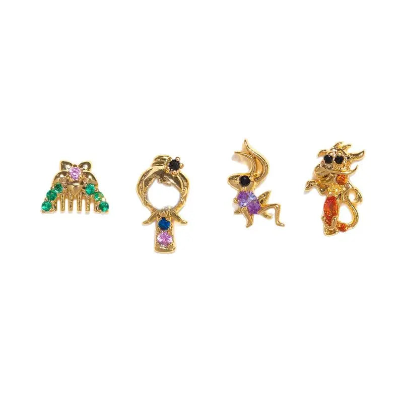 MIGGA 4pcs Cubic Zircon Cartoon Stud Earrings Set for Women Girls Gold/Silver Plated Crystal Jewelry T92