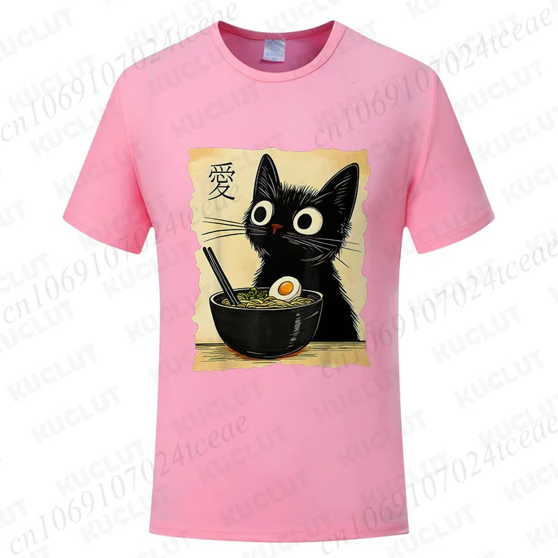 Funny Cat Ramen Graphic Tee Japanese Kawaii Anime Cat T-Shirt Fashion T-shirts Short Sleeve Clothes Trend Casual Unisex Tshirts X250102-1-6