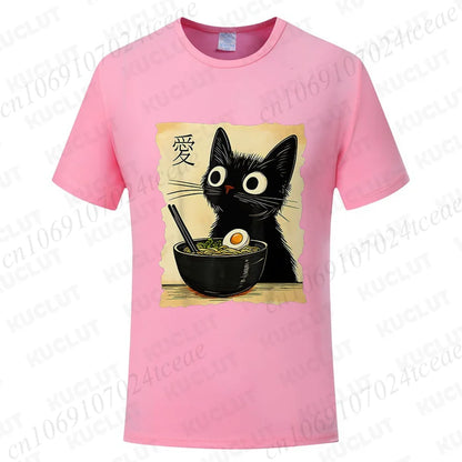Funny Cat Ramen Graphic Tee Japanese Kawaii Anime Cat T-Shirt Fashion T-shirts Short Sleeve Clothes Trend Casual Unisex Tshirts X250102-1-6