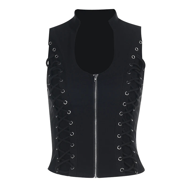 Goth Sexy Lace Corset Crop Tops Camis Y2K Harajuku Aesthetic Black Red Cross Basic Tank Top Summer Women Grunge Emo Streetwear CF25061