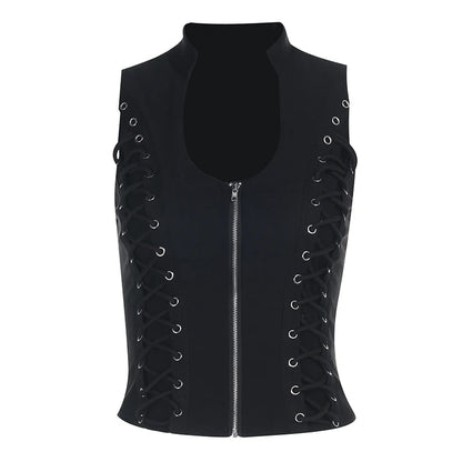 Goth Sexy Lace Corset Crop Tops Camis Y2K Harajuku Aesthetic Black Red Cross Basic Tank Top Summer Women Grunge Emo Streetwear CF25061