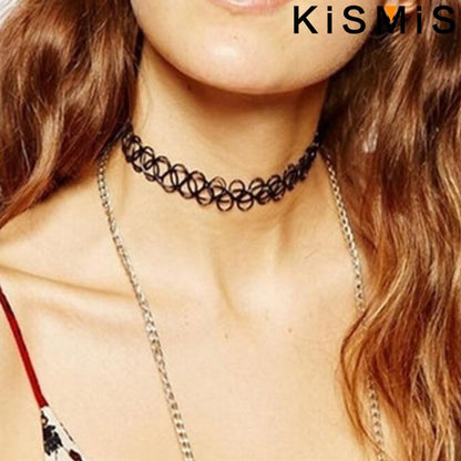 KISMIS 6Pcs/Set Black Lace Chokers Necklace Set Vintage Gothic Punk Elastic Necklace Women'S Jewelry 1Sets Badiee Stylez