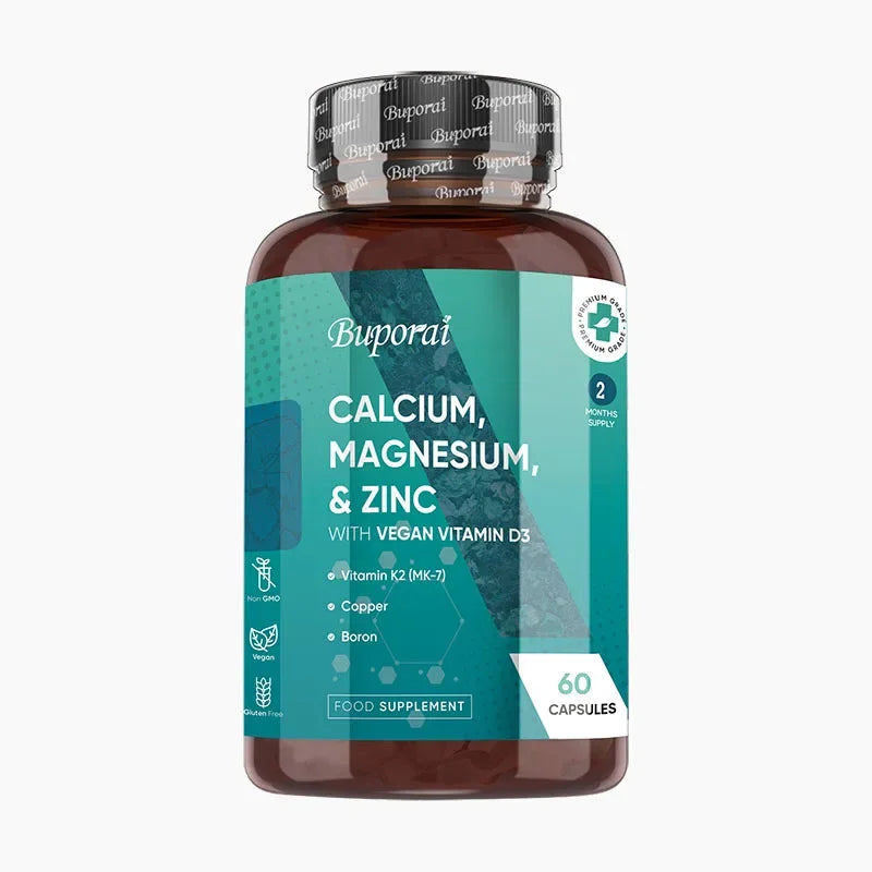 Calcium, Magnesium, Zinc and Vitamin D Supplement - Supports Immune System and Bone Health and Enhances Nutrient Absorption 60 Capsules