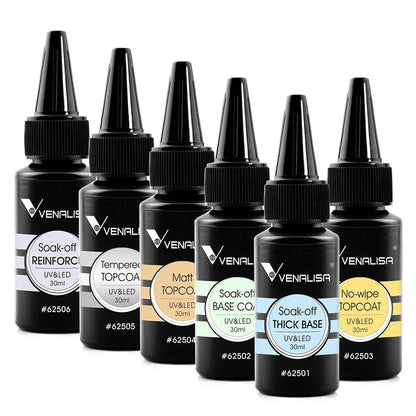Venalisa Long Wear Tempered Top Coat Reinforce Gel Refill Package Soak Off UVLED Nail Gel Polish Big Volume 225g/30ml Base Gel