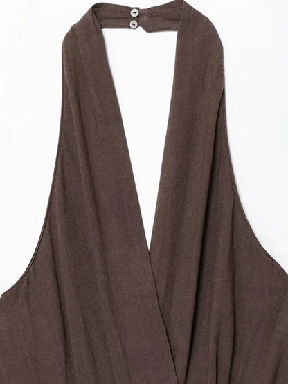 TRZA Women's Fashion Halter Neck Jumpsuit Backless Side Zipper Playsuit Buckle Detail Female Clothing