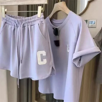 Bull Horn Sleeve Casual Sports Suit Women's Summer Thin Style Summer Running Fashion Western-Style Short Sleeved Shorts Pajamas