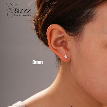 Crystal Zircon Real 925 Sterling Silver Earrings Channel Cubic Zirconia Silver Stud Earrings for Women Sterling Silver Jewelry