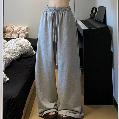 Wide Leg Sweatpants for Women Elastic Waist Casual Sport Pants Woman Streetwear Gray Oversize Sportswear Female Badiee Stylez