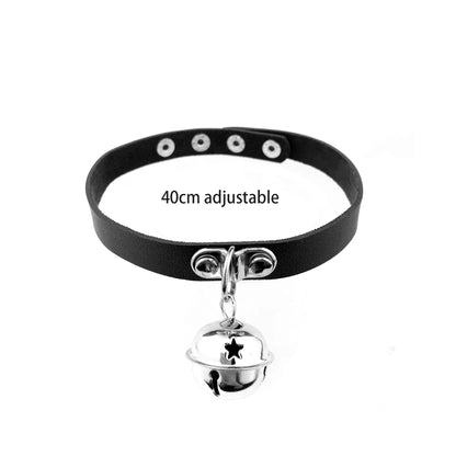 Sexy Trendy Vintage Charm Round Gothic Collar Necklaces Jewelry Gift Gothic Leather Heart Harajuku Women Punk Choker Necklace Big Bell 40cm adjustable