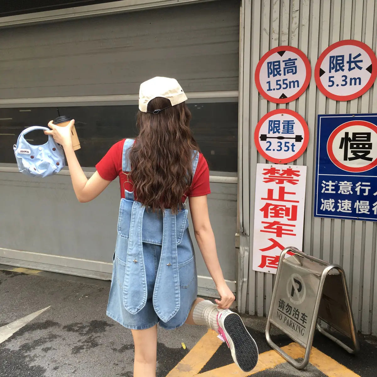 Denim Jumpsuit Rabbit Ears Cute Girl Chic Wide Legs High Waist Loose Korean Japan High Street Solid Jump Suits Women
