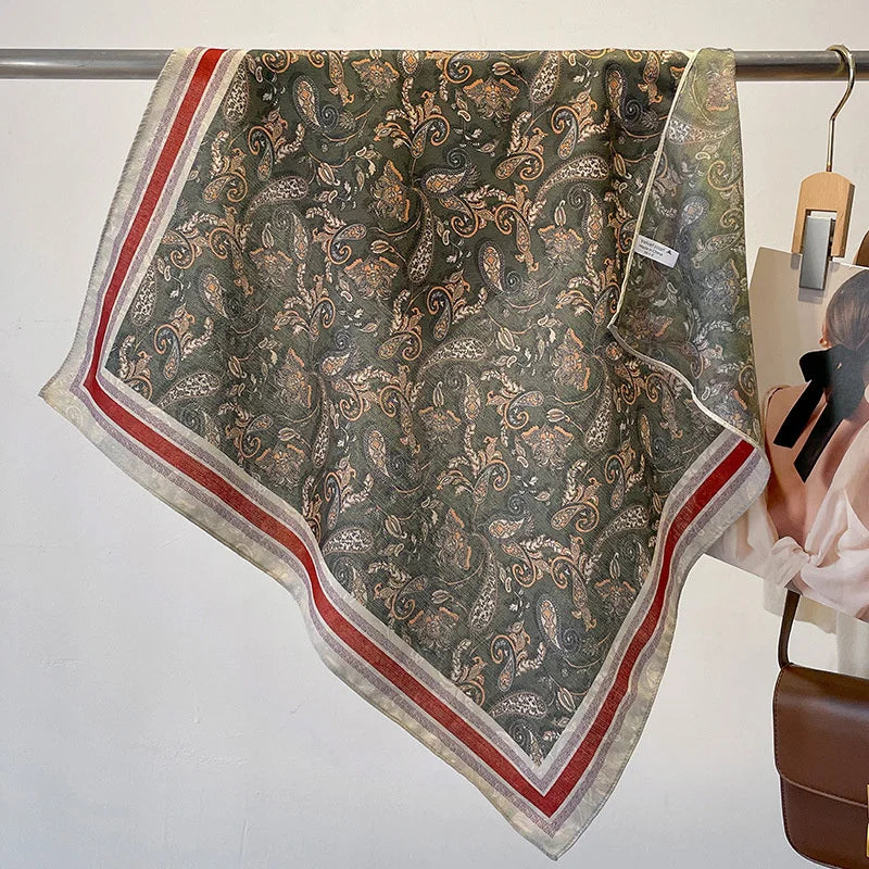 Fashion 70cm Cotton Square Scarf Women Floral Print Design Bandanas Lady Scarves Headband Accessories Handkerchief Hair QME157-01 65x65cm