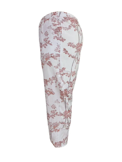 Womens Plus Size Casual Summer Pants Straight Leg Floral Print with Pockets Machine Washable Non Stretch Fabric for Casual Wear