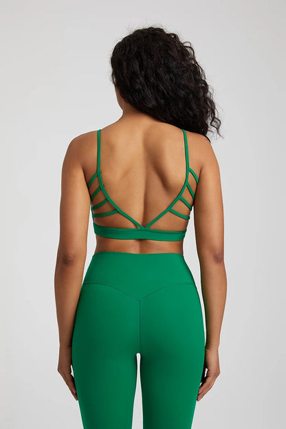 Open Back Sports Bra 8 Way Stretch Deep U Neck Bra Padded Fitness Top for Women