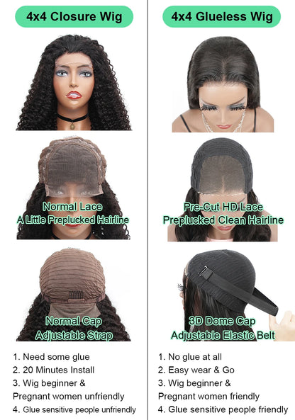 Water Wave Glueless Wig Pre-Cut Lace Wig 180% Pre-Plucked Natural Wave Wear Go Glueless Curly Human Hair Wigs For Women Badiee Stylez