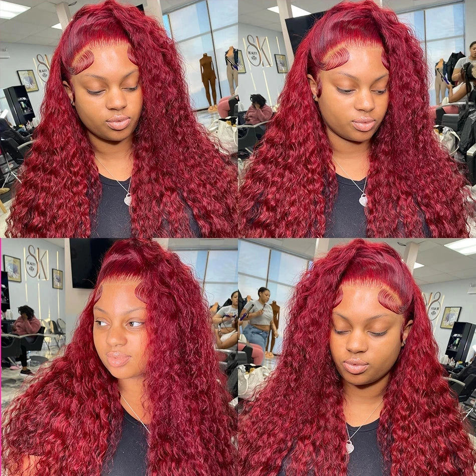 Red Curly Wigs 99J Burgundy 13X6 Hd Lace Frontal Human Hair Wig Colored Deep Wave Frontal Wig 13X4 Red Lace Front Human Hair Wig