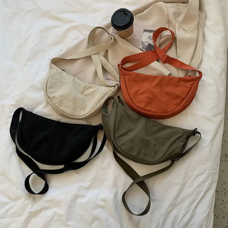 Women Crossbody Bag Casual Nylon Half Moon Shoulder Bags Large Capacity Lightweight Travel Women's Bag