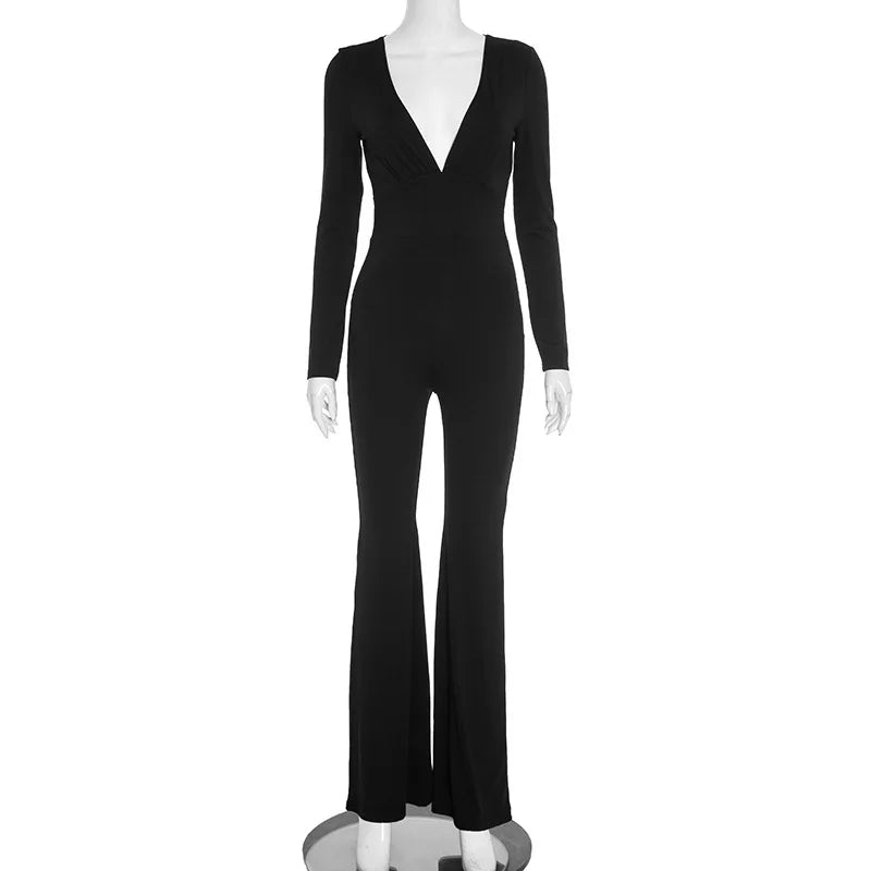 2025 Women Autumn Black Long Sleeve V Neck Jumpsuits Streetwear Bodycon Sexy Sporty Casual Rompers Fashion Overall Body Tops Badiee Stylez