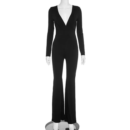 2025 Women Autumn Black Long Sleeve V Neck Jumpsuits Streetwear Bodycon Sexy Sporty Casual Rompers Fashion Overall Body Tops Badiee Stylez