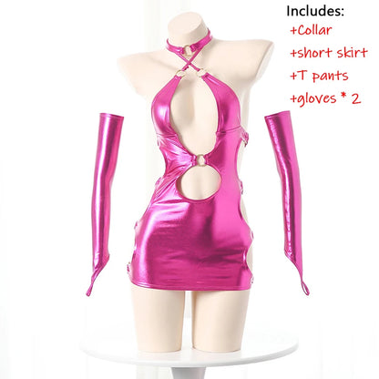 Sato Kuki Ntr Kanolo Mizuki Cosplay Costumes After Party Dopamine Spicy Girl Leather Dress Garter Lace Up Hollow Out Lingerie Purple One Size