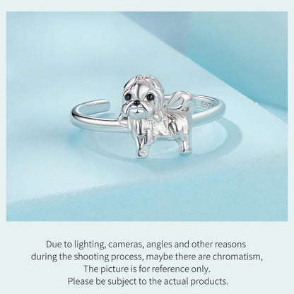 WOSTU 925 Sterling Silver Cat Pet Adjustable Rings For Women Animal Dog Open Ring Family Daughter Birthday Jewelry Girl Gift