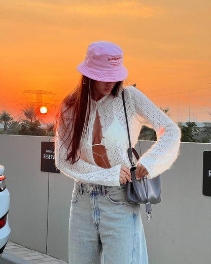 Tossy Summer Knitwear Hollow Out Cardigan Female Long Sleeve Casual Cropped Top Patchwork See-Through Knit Cardigan Outwear 2025