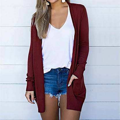 New Style Solid Color Simple Casual Long Sleeve Cardigan Pocket Jacket From Europe America Men Women Fashion Outerwear Wine red