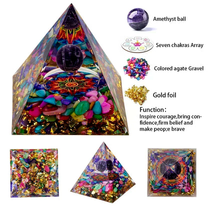 Natural Crystal Energy Generator Pyramid Peridot Amethyst Reiki Healing Chakra Resin Pyramid Egyptian Decor Room Decoration 1pc Color Agate