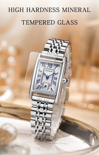 SANDA 1116 Quartz Watch Women Elegant Design Rectangle Dial Watches Waterproof Pointer Leather Business Ladies Wristwatches