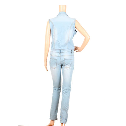 Denim Jumpsuit for Women Sexy Slim Fit Zipper Sleeveless V-Neck High Waist Fashion Jean Pants Rompers Badiee Stylez