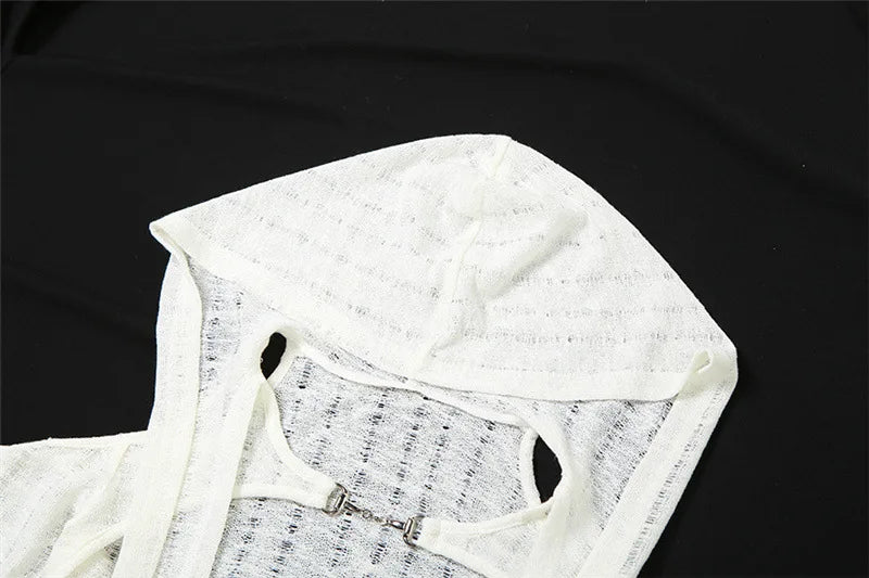 Goth Dark Open Shoulder Techwear Y2k Crop Cardigans Mall Gothic Hooded Sexy Women Crop Tops Punk Grunge Buckle Streetwear Shirts