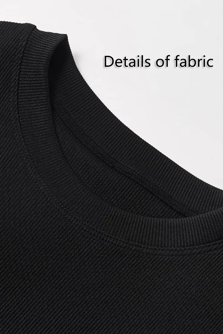 Lounge Wear Ribbed Casual 2 Piece Summer Shorts Set For Women Sleeve Top+Elastic Leggings Outfits