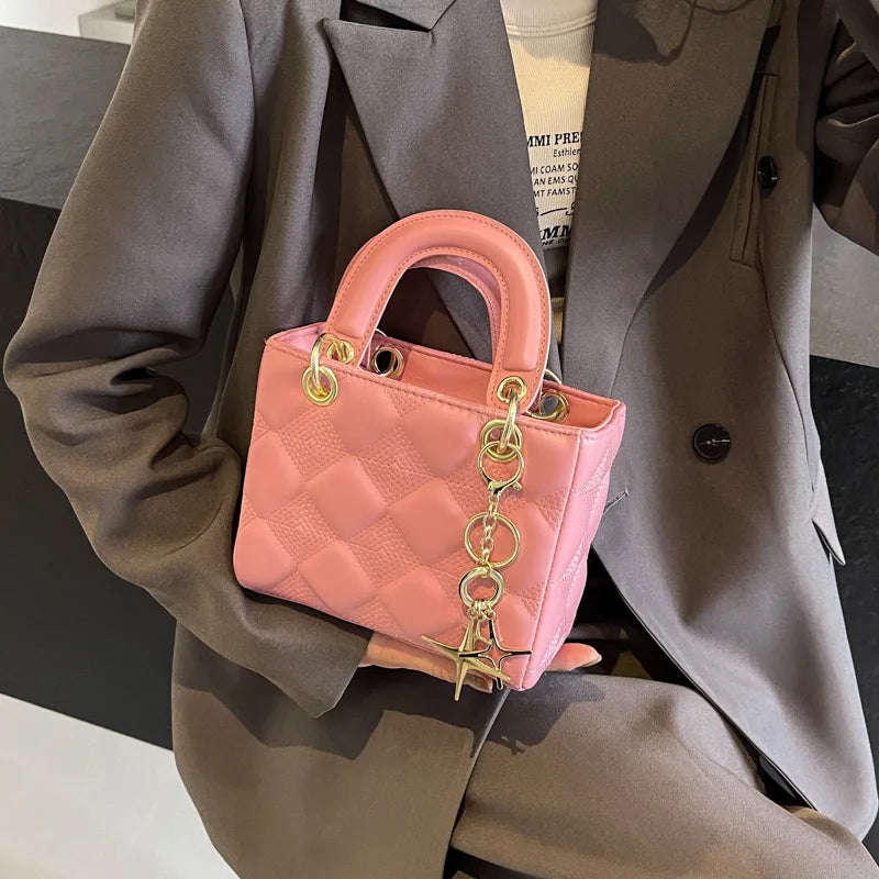 Small Top Handle Purses for Women Diamond Grid Luxury PU Leather Mini Satchel Crossbody Bag Elegant Square Bag
