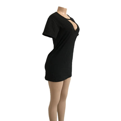 Sexy Elegant Dress Wrap Deep V Neck Cut Out Loose Dress Women Solid Color Short Sleeve Mini Dress Club Party Vestidos Badiee Stylez