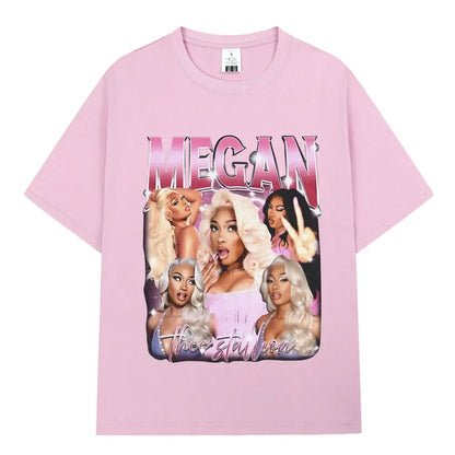 Rapper Megan Thee Stallion Graphics Print T Shirt Hot Girl Summer Tour Women Women Hip Hop Vintage T Shirts 100% Cotton T-shirt X603-4-pink