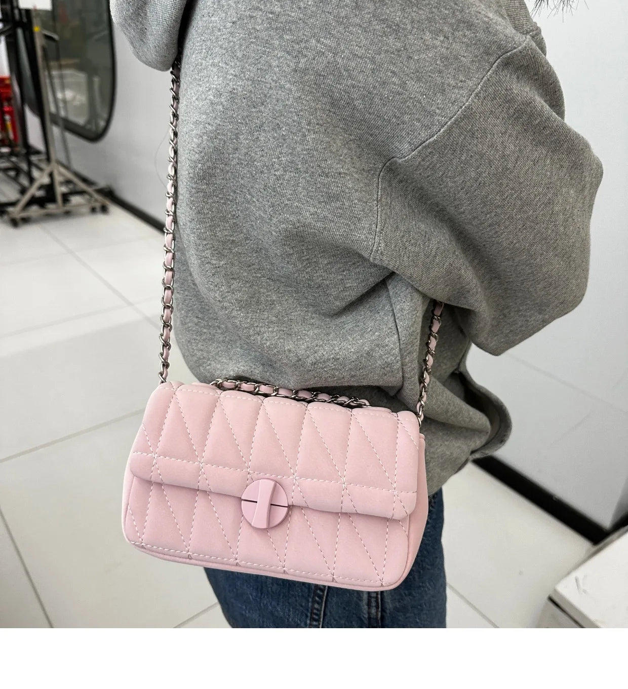Quilted Crossbody Bag for Women - Luxury PU Leather Shoulder Bag Fashion Chain Small Purse HandBag