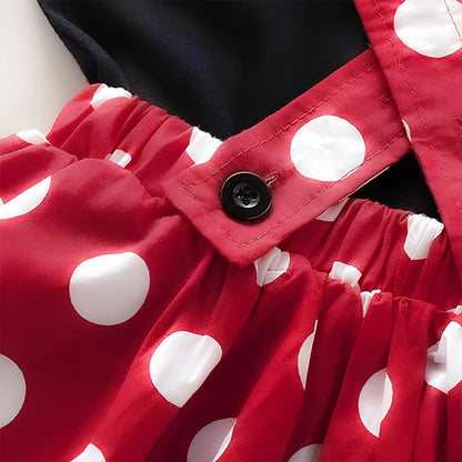 Minnie Mouse Girl Set Children Dress Baby Clothing Set Summer Birthday Costume Polka Dot Suspender Skirt Bow Headband skirt suit